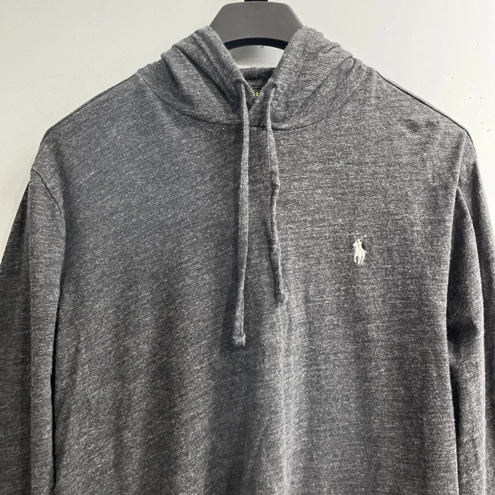 Polo Ralph Lauren Hoodie Mens L Charcoal Gray Pullover Lightweight Preppy Casual